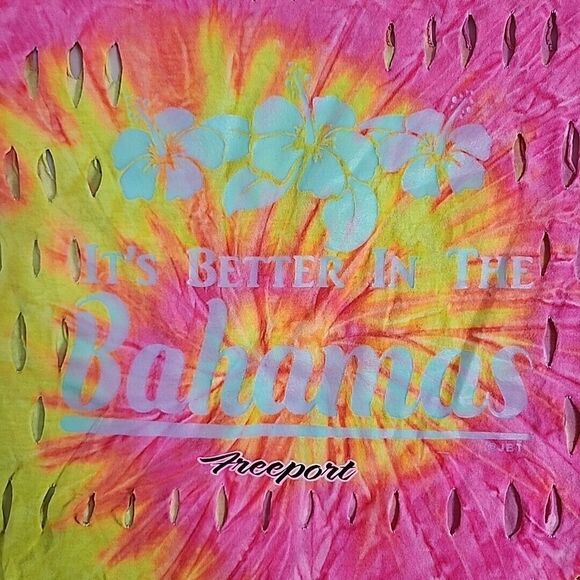 It's Better In The Bahamas‎ Freeport Spiral Tie Dye Fray Upcycle Rare T-Shirt XL - Picture 2 of 16